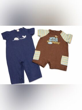 Gymboree Brown and Light Blue Baby Romper Set